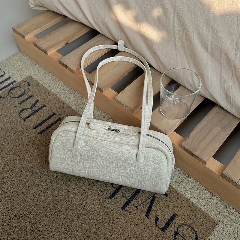 Women's Underarm Bag 2026 New Arrival Top Grain Cowhide Leather Handbag Shoulder Bowling Bag Casual Commuter Boston Baguette Bag