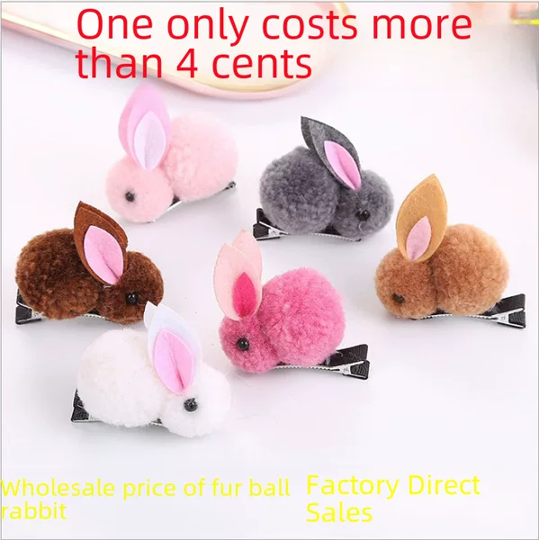 Year of the Rabbit Cute Plush Rabbit Children's Hair Clip Girls Hair Accessories Small Clip Class Kindergarten Gift Ornaments Wholesale