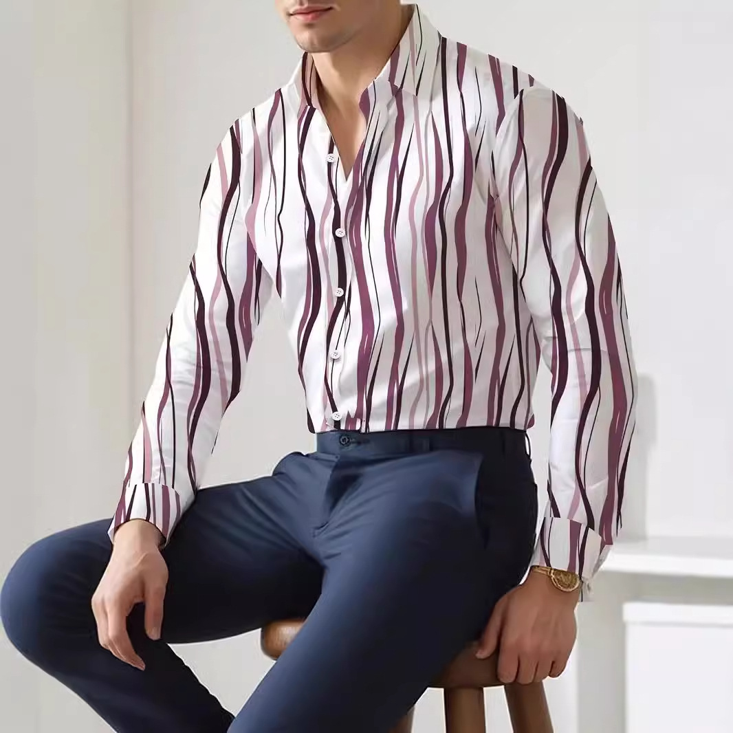 Camisa de manga larga para hombre de otoño europeo y americano, sentido de diseño, rayas, suelta y versátil, 2024, nuevo top MB12