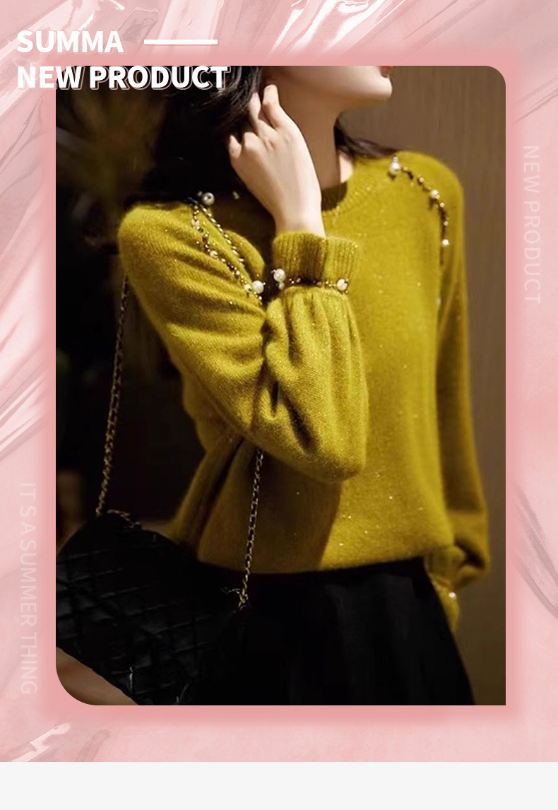 GraceChic GraceChic GraceChic Damenmode-Station 25 Neue europäische Waren Trendy Design Perlenbesetztes Strickoberteil Pullover Basishemd für Damen Herbst_voghion.com