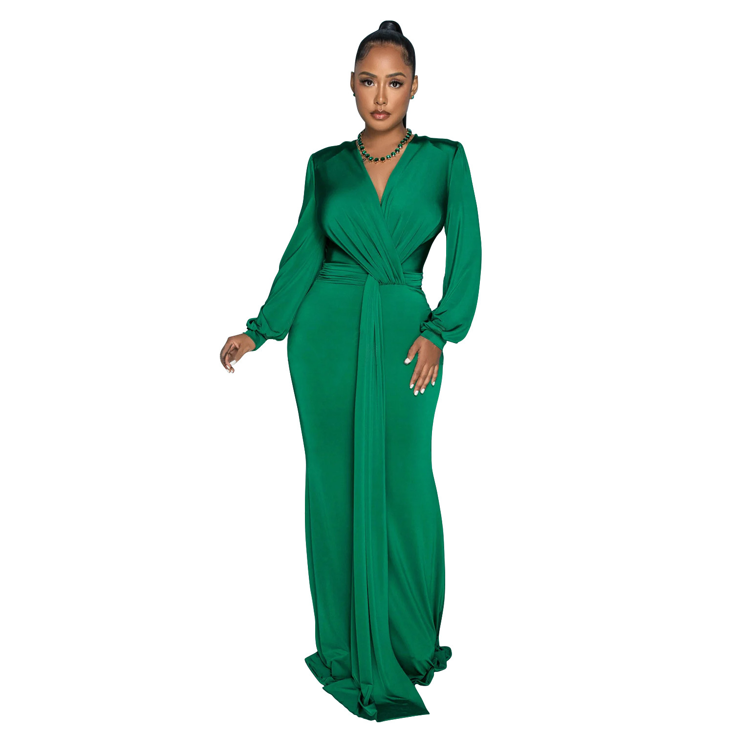 C6796 transfronteriza AliExpress Amazon europeo y americano de las mujeres de color sólido sexy profundo V vestido plisado vestido de las mujeres image 6