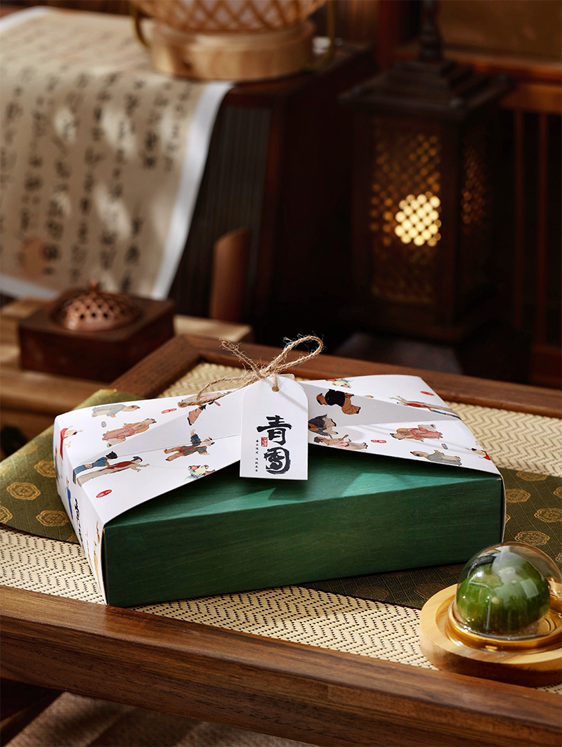 Caja de embalaje de bola verde de estilo antiguo 6 piezas de ajenjo Qingming caja de regalo de fruta caja de embalaje de merienda creativa caja de bola verde de primavera