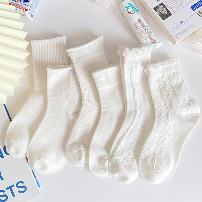 White socks women's cute Japanese style jk socks lolita lace socks ins trendy summer mid-tube socks spring and summer thin