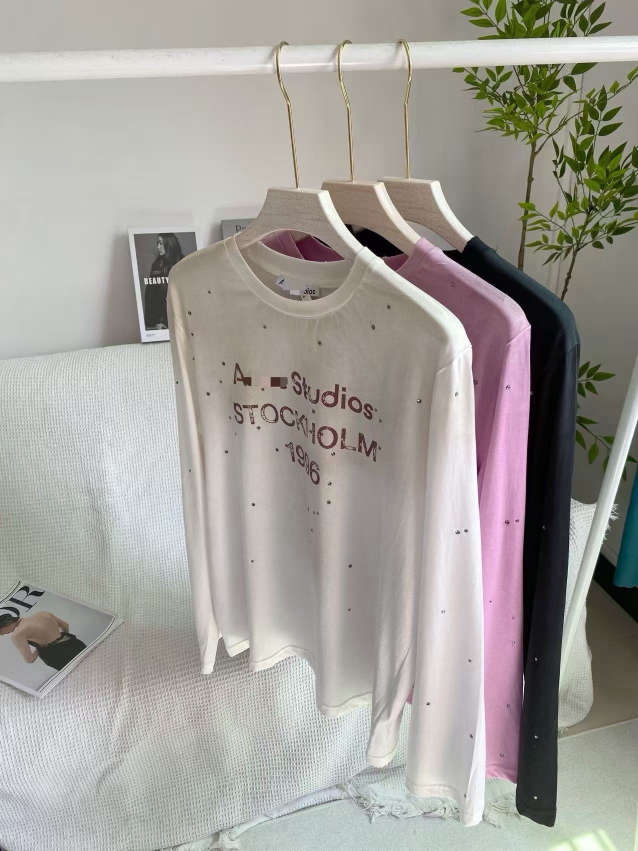 Correct version AC series New Year limited American retro old ironing diamond 1996 letters mother and daughter long-sleeved T-shirt base