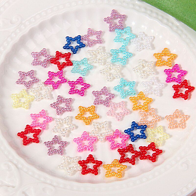 Artificial ABS Pearl hollow five-pointed star diy cream mobile phone shell material headdress accessories factory direct sales