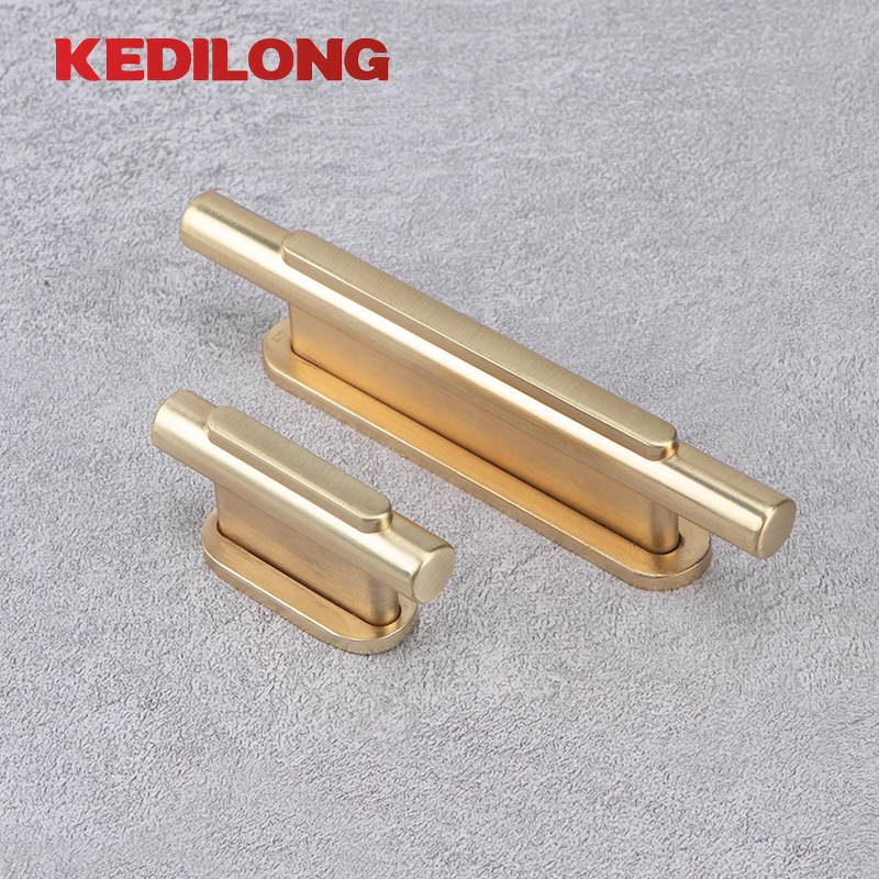 廠家直供新中式拉手銅拉絲櫃門抽屜把手簡約風格雙孔輕奢小拉手