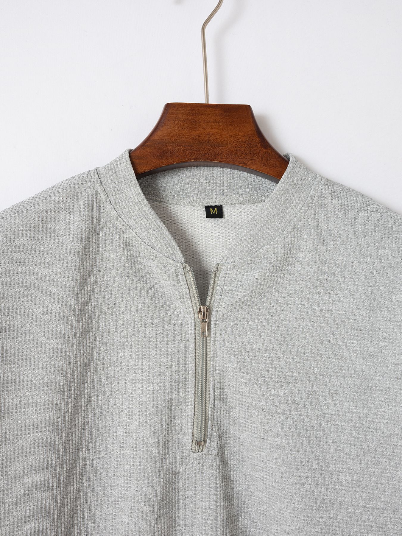 Men's Summer Shirt New Waffle Belt Stand Collar Solid Color Short Sleeve T-Shirt Fashion For Adults_viptrois.com