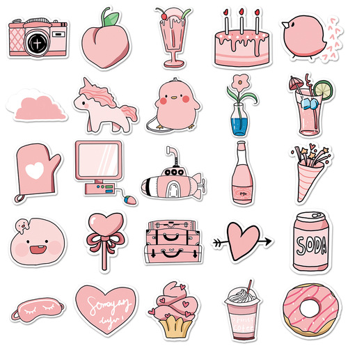 50 ins style original pink girly stickers cute graffiti suitcase notebook ledger sticker decoration