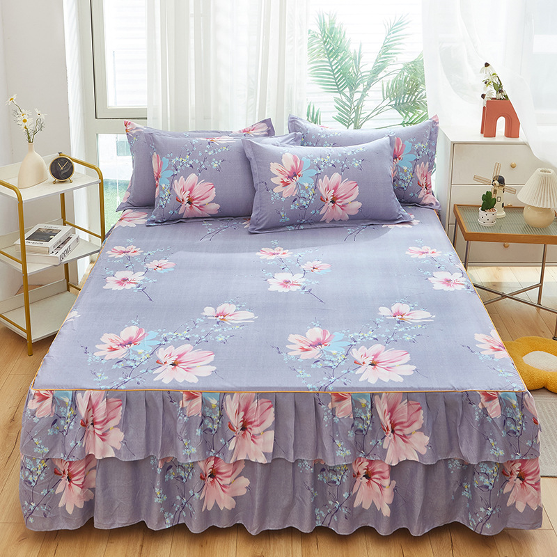 Máscara de cama Simmons transfronteriza, algodón de aloe vera, falda de cama de encaje bilateral de una sola pieza, cubierta de cama de princesa coreana, fábrica al por mayor