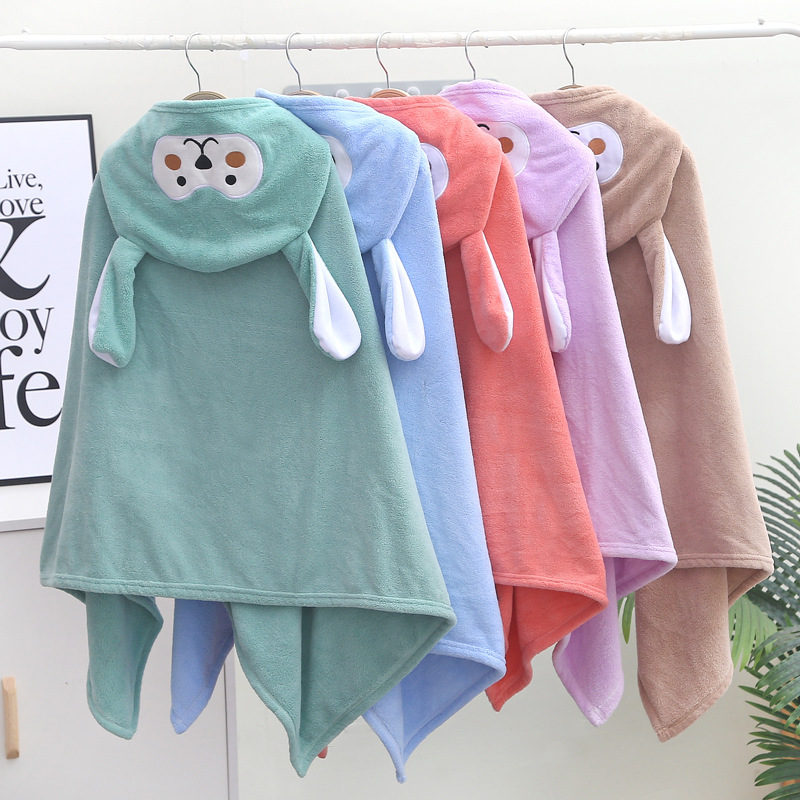 Coral fleece bath towel hooded cloak absorbent Cape baby hooded embroidered bathrobe cartoon baby children's quilt Coral fleece bath towel hooded cloak absorbent Cape baby hooded embroidered bathrobe cartoon baby children's quilt