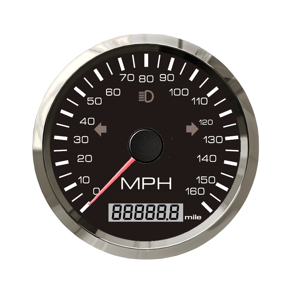 Car RV Motorcycle, Universal automobile instrument - black-dial-stainless-steel-bezel-160mph