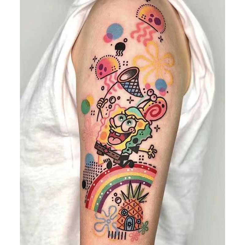 Cartoon Anime Colorful Tattoo Stickers Patchwork Flower Arm Ins Spongebob Long-Lasting Waterproof Arm Leg Tattoo for Men and Women Trendy Cartoon Anime Colorful Tattoo Stickers Patchwork Flower Arm Ins Spongebob Long-Lasting Waterproof Arm Leg Tattoo for Men and Women Trendy
