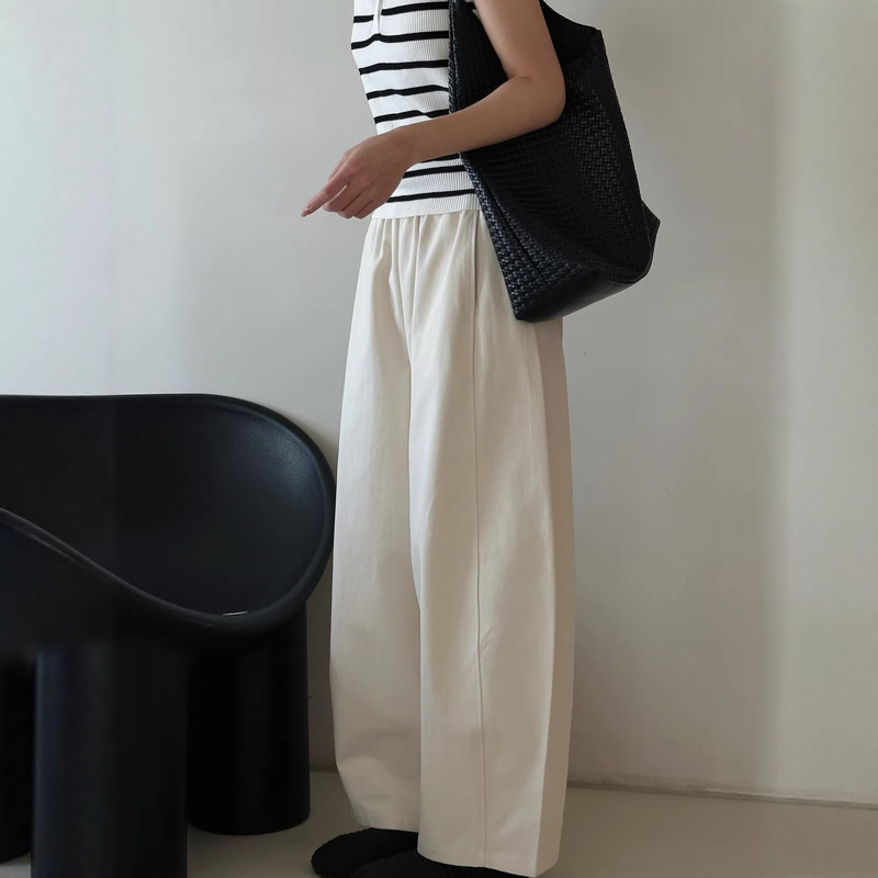 Washed Cotton Comfortable Lazy Pants with Elastic Waist, Casual Pants with Invisible Pockets, Slimming Cropped Pants Washed Cotton Comfortable Lazy Pants with Elastic Waist, Casual Pants with Invisible Pockets, Slimming Cropped Pants