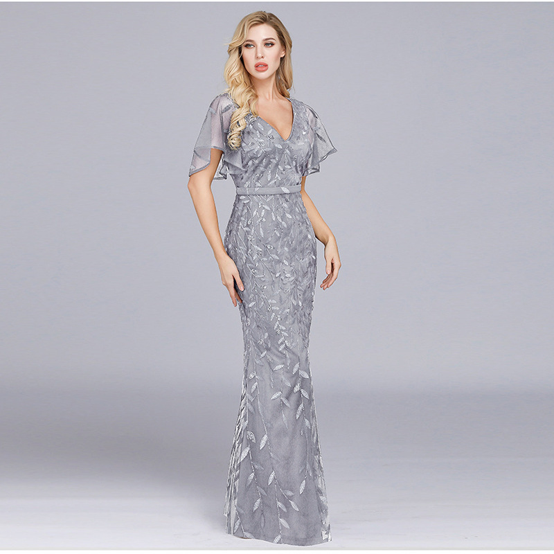 Cross-border AliExpress Sexy Mermaid Evening Dress European and American V-neck Sequin Party Dress