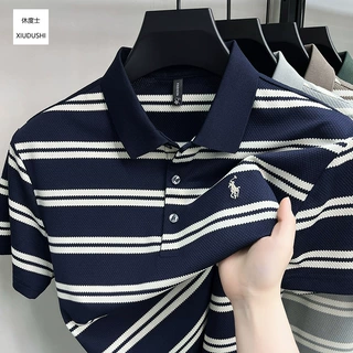 外贸新款拉夫系列polo衫男款菠萝翻领条纹轻奢商务polo衫