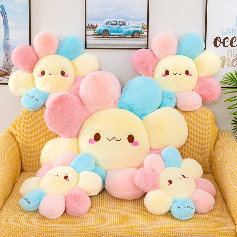 New Rabbit Hair Colorful Sunflower Cushion Flower Pillow Super Soft Lunch Break Pillow Home Office Sedentary Cushion Batch