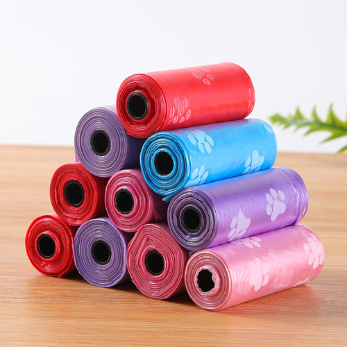 Wholesale colorful printed roll pet waste bags, suitable for dogs and cats, disposable, sturdy and durable, easy to carry.