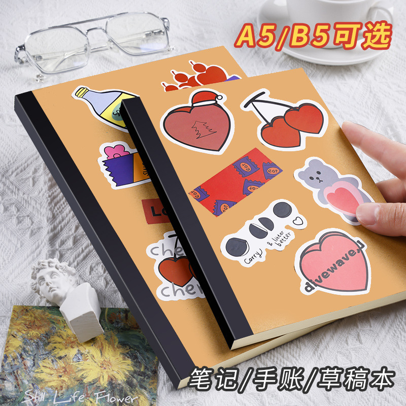 La parte posterior de la bolsa de la tarjeta negra portátil A5/B5 engrosada línea horizontal en blanco Este estudiante utiliza un libro de números de página grande retro simple