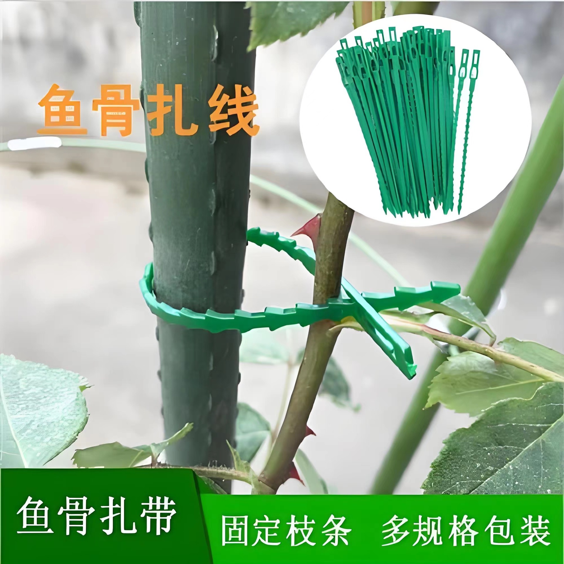 绿色园林鱼骨扎带 可调节捆绑 绑树植物爬藤园艺扎带