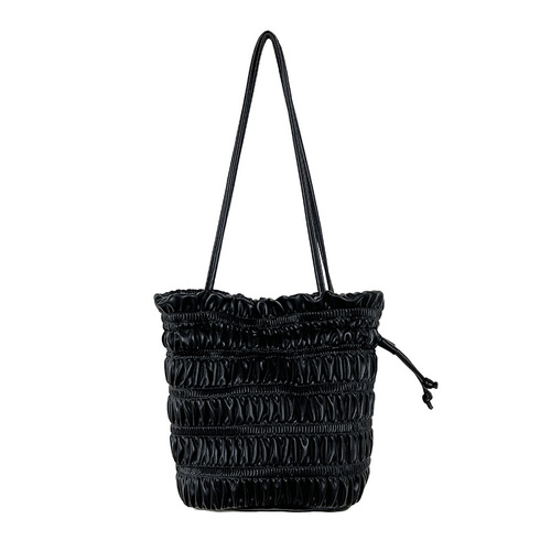 New Korean Bucket Bag for Women Drawstring PU Soft Leather Shoulder Bag for Women Large Capacity Personalized Trendy Creative Pleated Bag