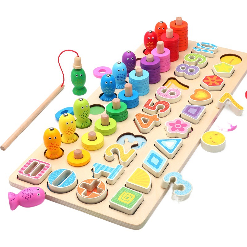 Juguetes educativos para niños multifunción logarítmica tablero digital computación pesca forma Juego juguetes rompecabezas bloques de construcción lote