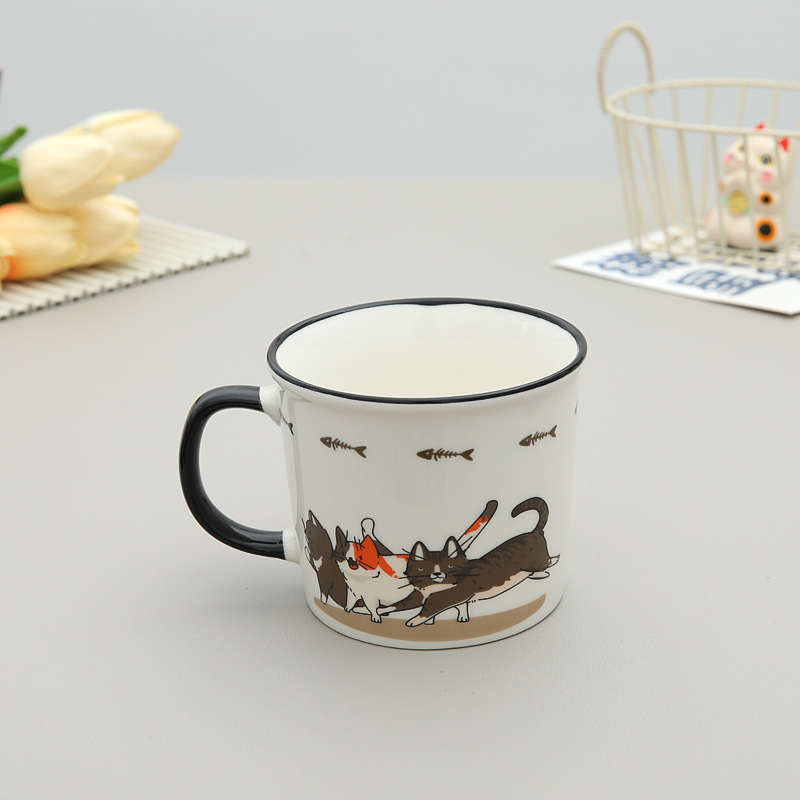 楽喵招き猫マグカップ家庭用陶磁器カップ朝食カップオフィスエナメルカップ水カップコーヒーカップ|undefined