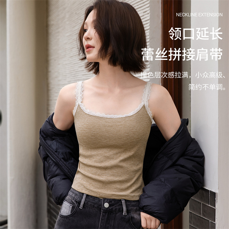 Autumn and winter sexy lace camisole-style underwear for women, slim-fit, integrated, no need to wear a bra, tube top innerwear