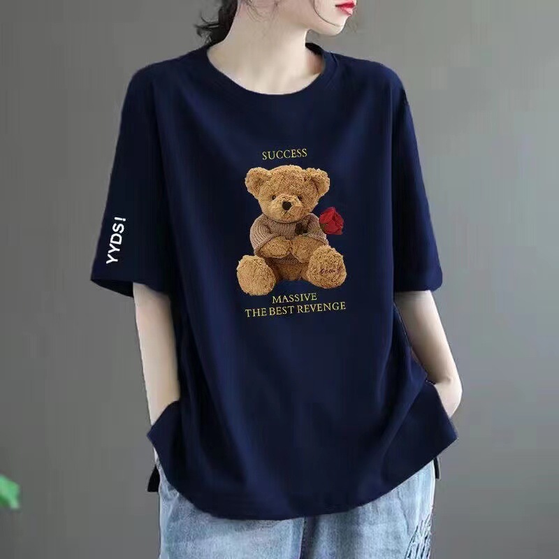 50 네이비 블루 [만화 곰] 흰색 소매