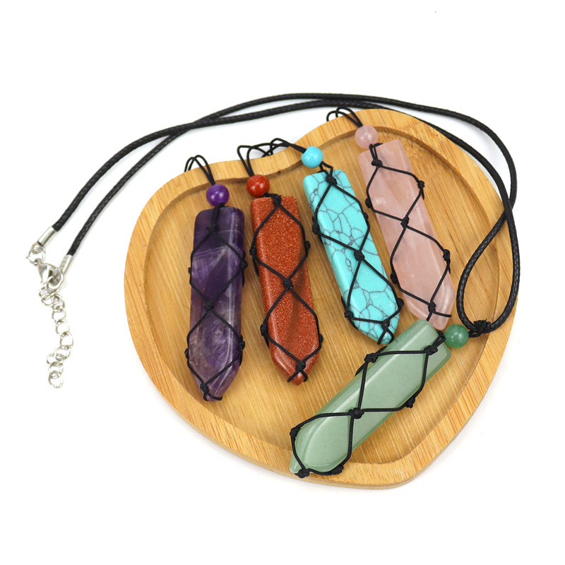 Ethnic Style Geometric Agate Knitting Pendant Necklace 1 Piece