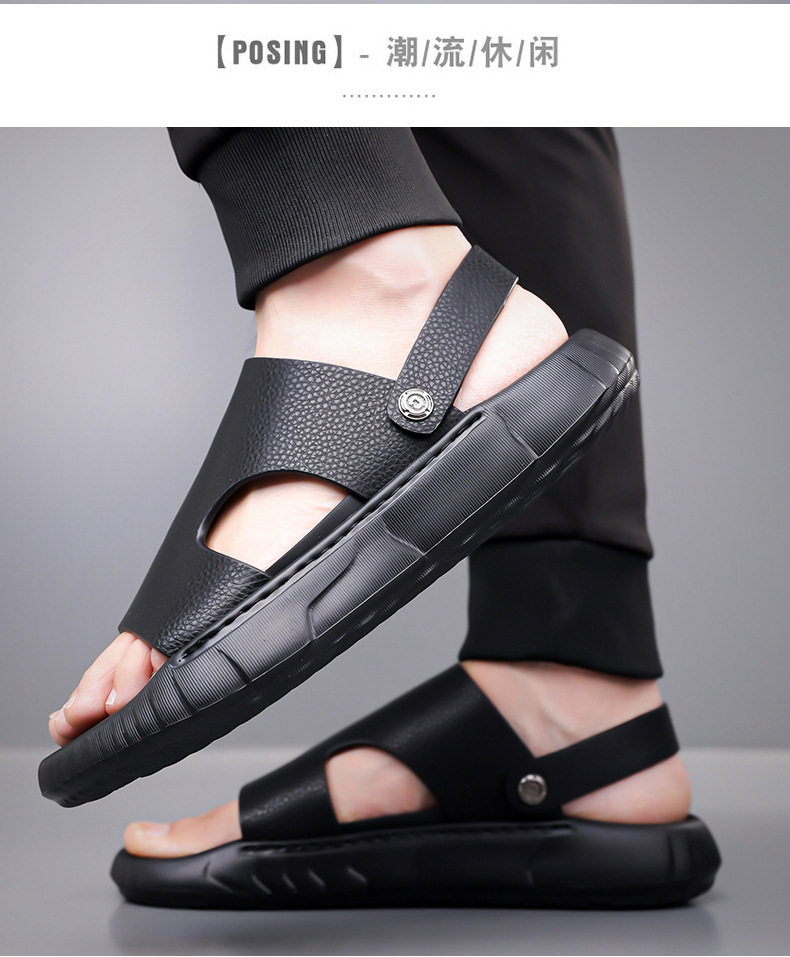 Dép sandal nam da bò lớp đầu mũi hở đế dày, dép đi biển da mềm đế êm — GA05 màu nâu, GA05 màu đen chi tiết 5