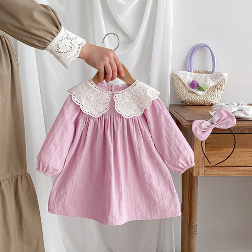 24 Spring New Baby Clothes for Girls, Sweet Pack Nappies, Climbing Outfits for Girls, Long Sleeve Dresses for Toddlers, Sister Set