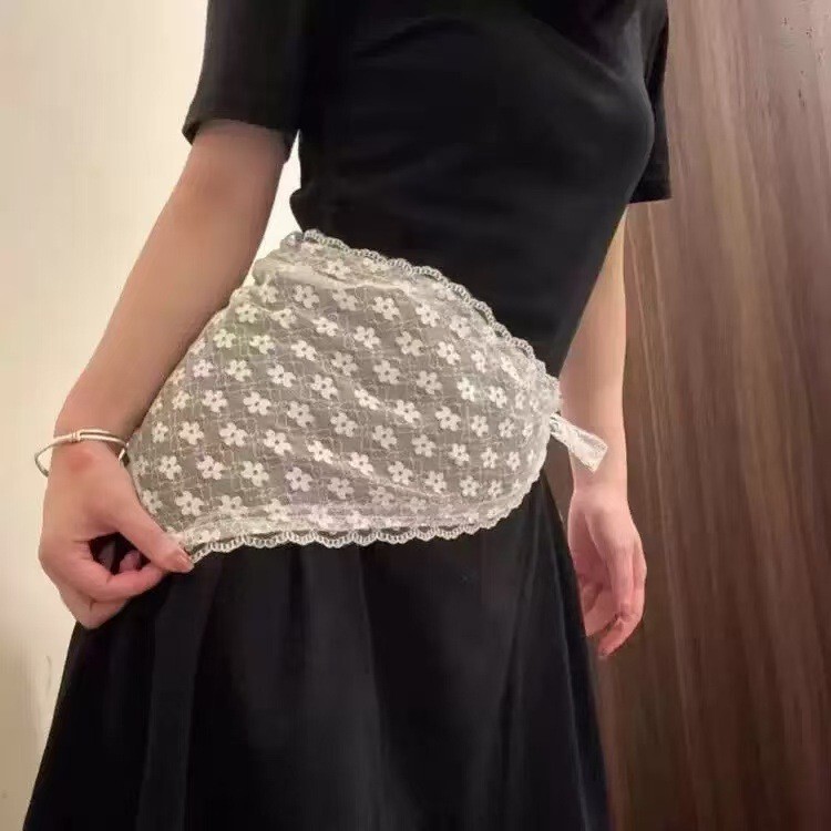 韓国の白いレースの三角スカーフベルト女性用、甘いメッシュバットカーテン、ニッチなデザイン、多用途の衣類アクセサリー|undefined
