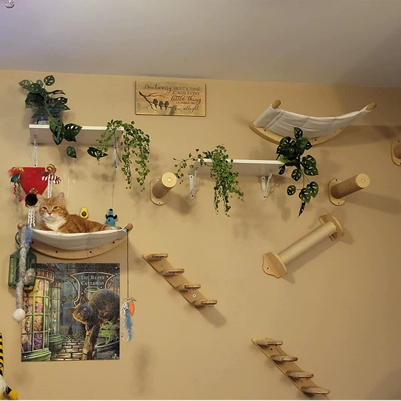 Wall-mounted Cat Climbing Frame, Sisal Hammock & Stairs, Modular Multi-Level Playset