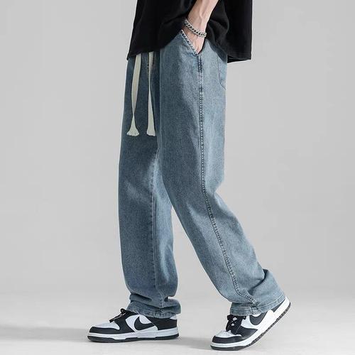 Straight-leg men's jeans  summer thin model streetwear loose drop sensation wide-leg flowing ground-length casual pants