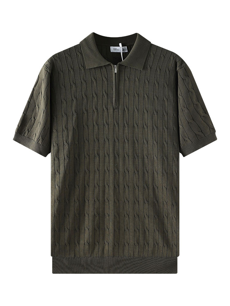 Hombres viejos ganancias Jacquard hielo camiseta polo de punto hombre alto sentido de negocios casual camiseta de manga corta de verano ropa de hombre