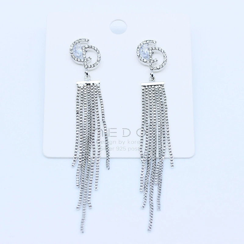 Серьги S925, кисточка с кристаллами циркония, короткие или длинные