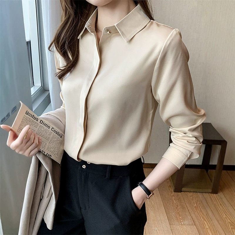 White-collar professional attire 2026 new spring collection: women's long-sleeve silk white shirt with satin lining and mulberry silk top White-collar professional attire 2026 new spring collection: women's long-sleeve silk white shirt with satin lining and mulberry silk top