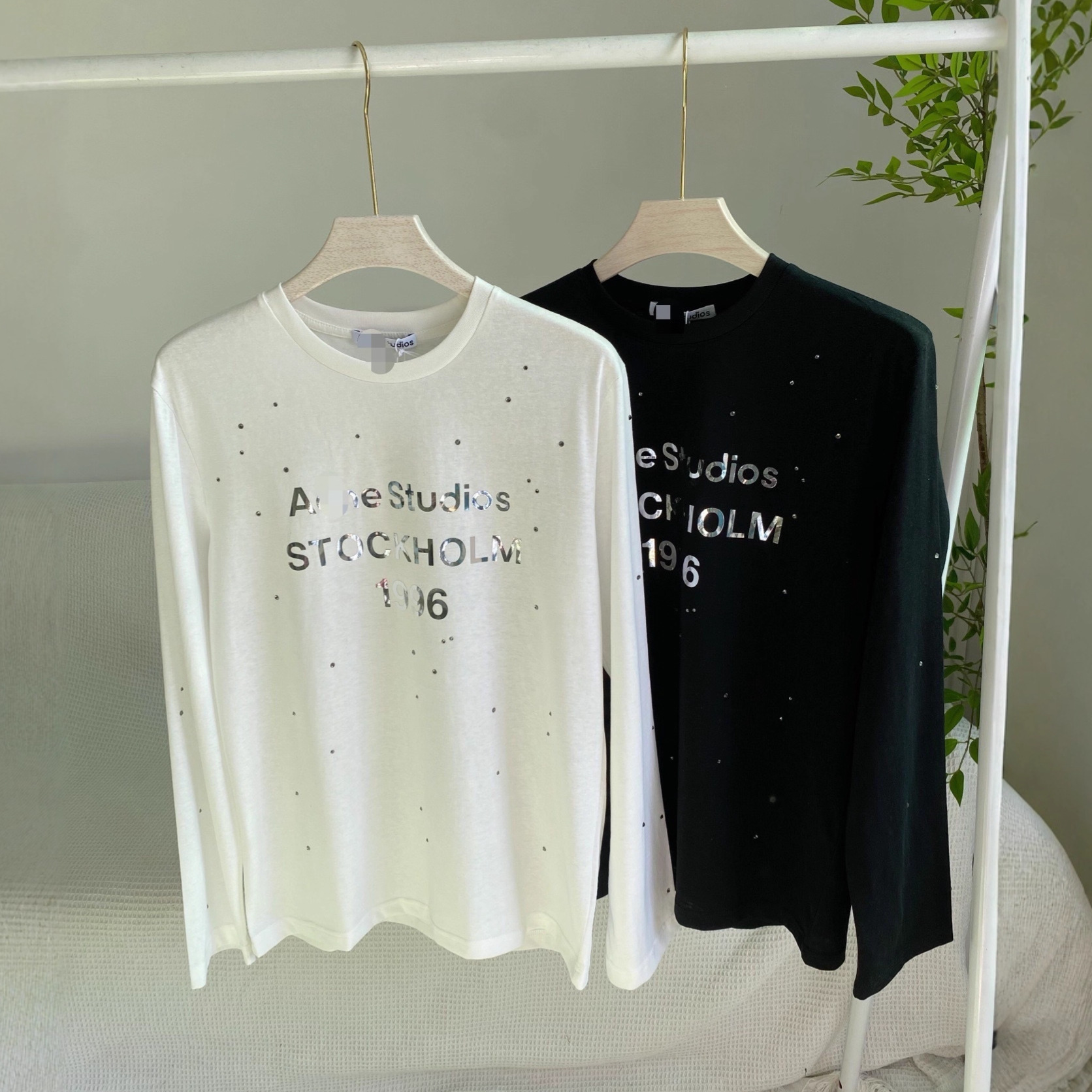 Trendy Ac Silver Letter Rhinestone Limited Edition American Style 1996 Letter Women's Long-Sleeve T-Shirt Base Layer Sun Protection
