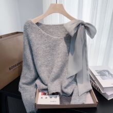 2025甜美风蝴蝶结设计感蝙蝠袖软糯毛衣女秋冬巨好看漂亮气质上衣