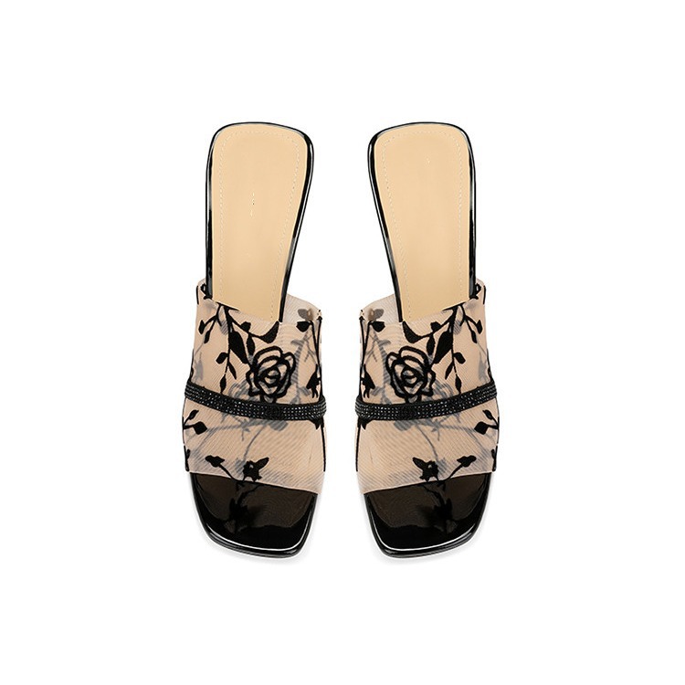 In Stock 8372 Niche Women's Sandals With Thin Heels, Sexy And Charming, Mesh Fabric, Chinese Style Floral High-heeled_vogvips.com