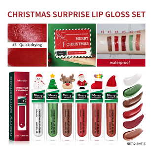 Lakerain Christmas Lip Gloss Set 6 Pack Moisturizing Liquid Lipstick Lip Gloss Lip Glaze Set