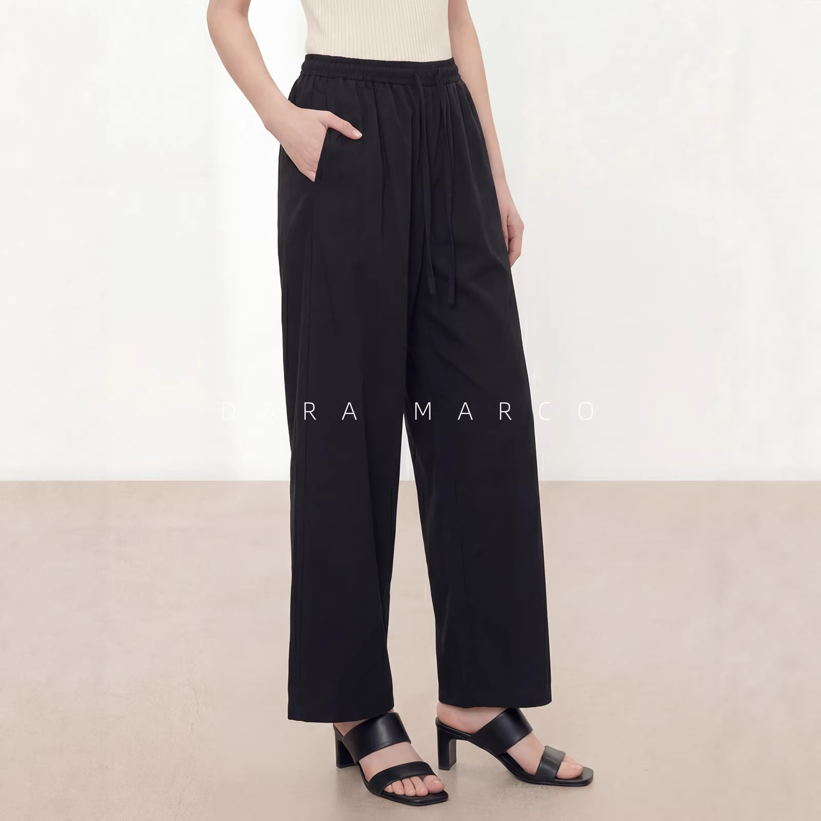 Heavy Industry! Sand-Washed Paper-Like Natural Pleated Drawstring Drape Casual Loose Slimming Look Sickle Wide-Leg Pants for Women C54035