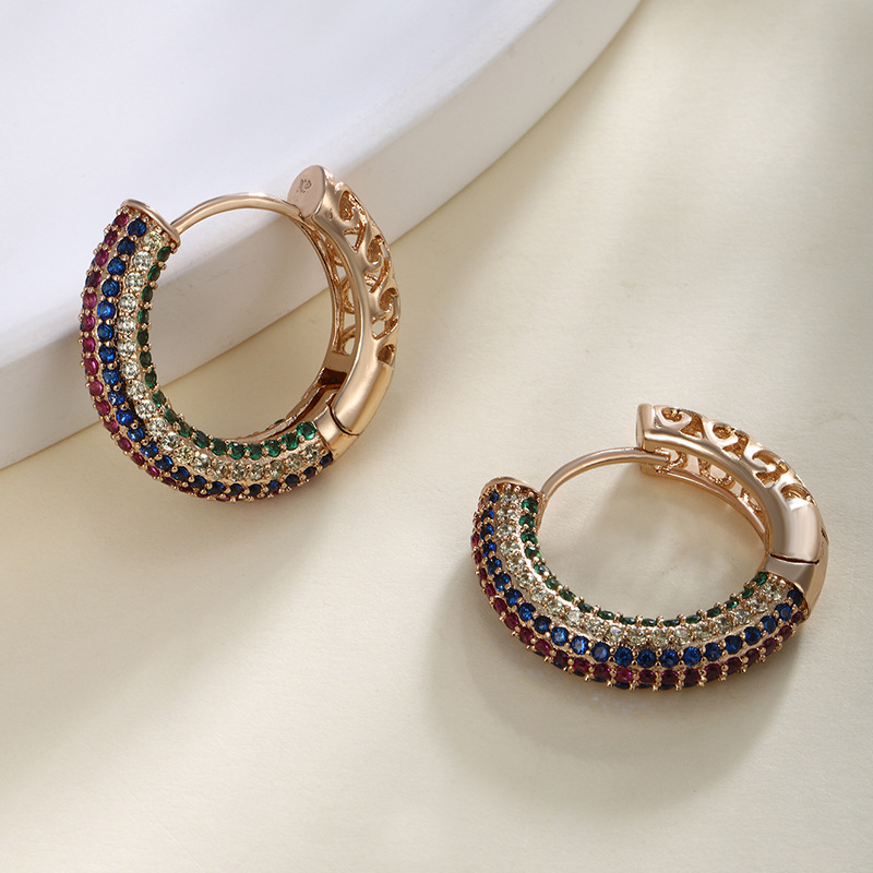 Joyas Xuping Europa y América transfronterizas moda auriculares femeninas geométricas redondas coloridas aretes de aleación de diamante aretes de alta calidad