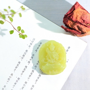 Jin Yu Tang Xinjiang Hotan Jade Yellow Mouth Material Void Hidden Pendant Su Gong Fine Carving Void Hidden Bodhisattva genuine goods Straight Hair