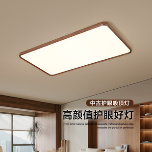 Aluminum Medieval Living Room Ceiling Lamp Walnut Color Modern Simple Ultra-Thin Wood Grain Wabi-Sabi Style Minimalist Hall Lamp