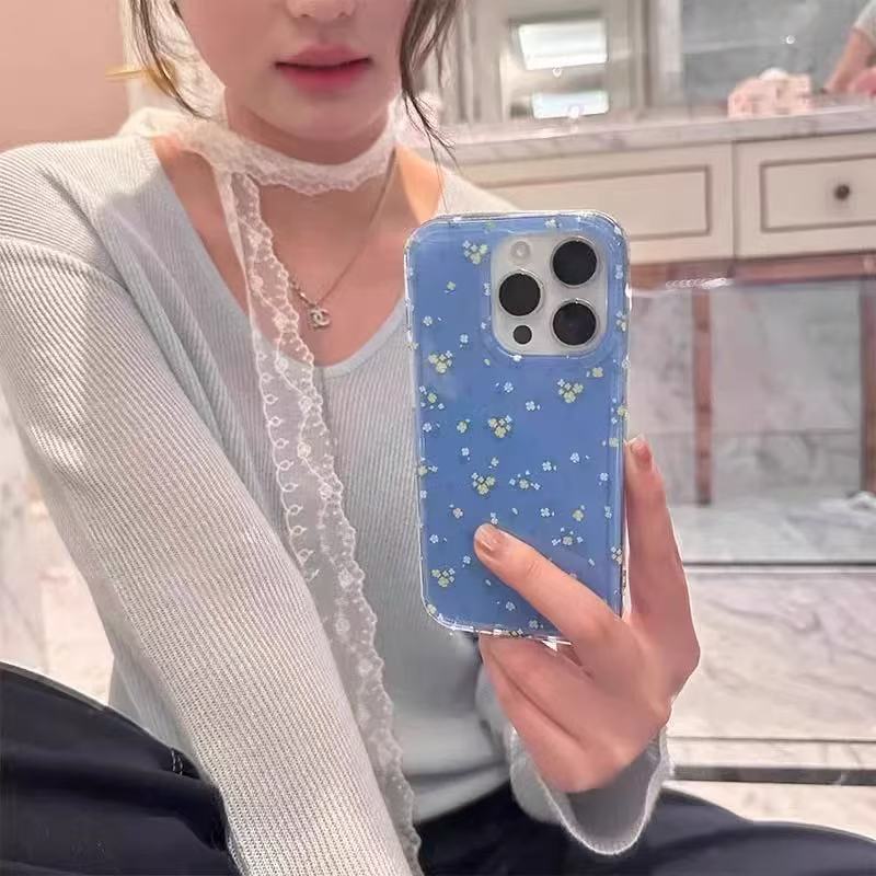 Nicho ins girl fondo azul floral para iphone15/16ProMax funda para teléfono 13 Apple 14 pulsera 16