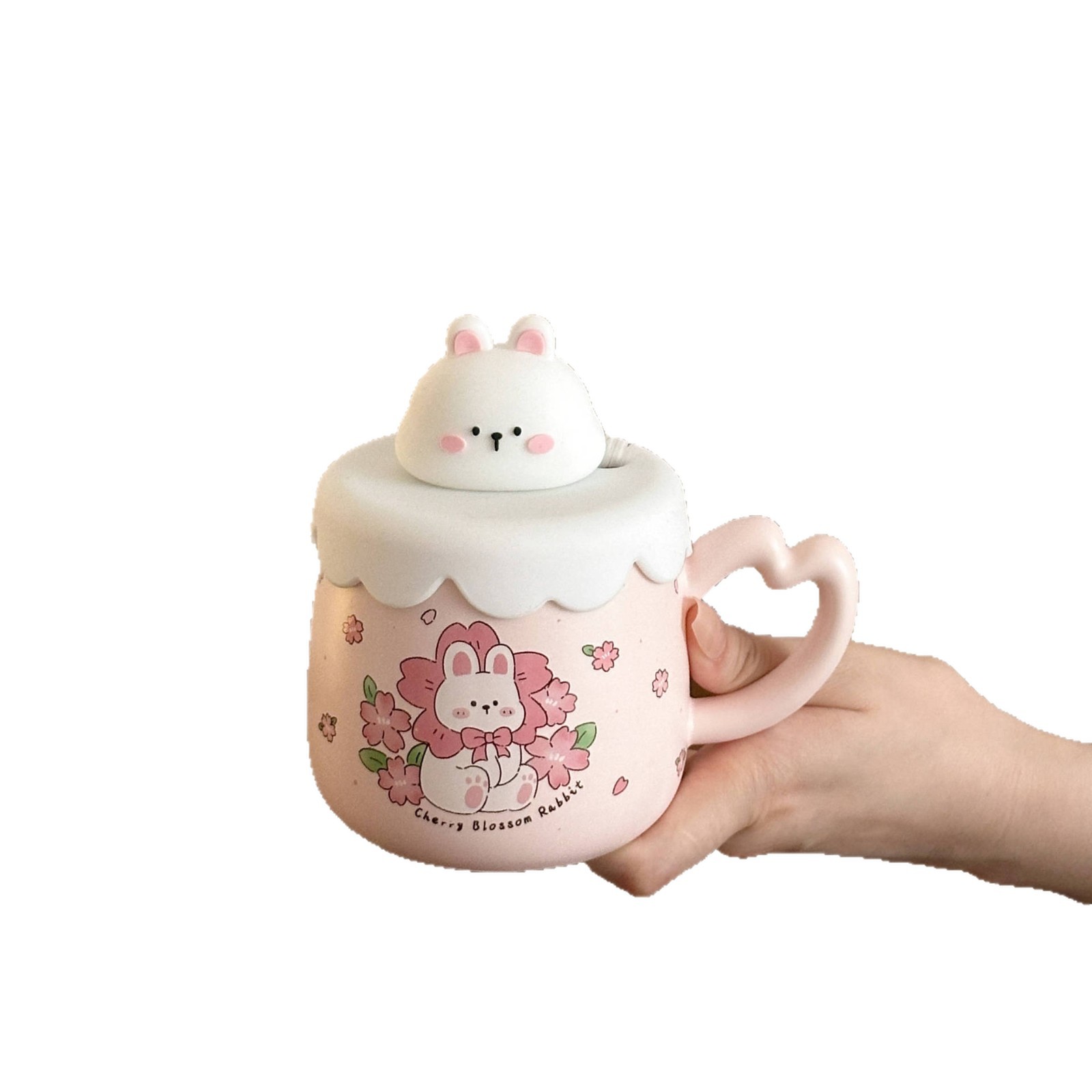 Regalos de cumpleaños lindos cerezas conejos tazas de cerámica con cubierta tazas de paja de desayuno casero café taza de leche
