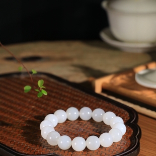 Jin Yu Tang Boutique Hetian Jade White Jade Beads Round Jade Run Hand Beads Beads Fall on Jade Plate Guan Ying Hua Bottom Sliding