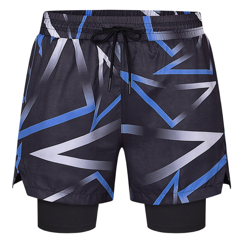 Pantalones cortos deportivos transfronterizos de secado rápido pantalones cortos de dos piezas falsos de los hombres bañador de doble capa anti-exposición pantalones de playa impresos elásticos