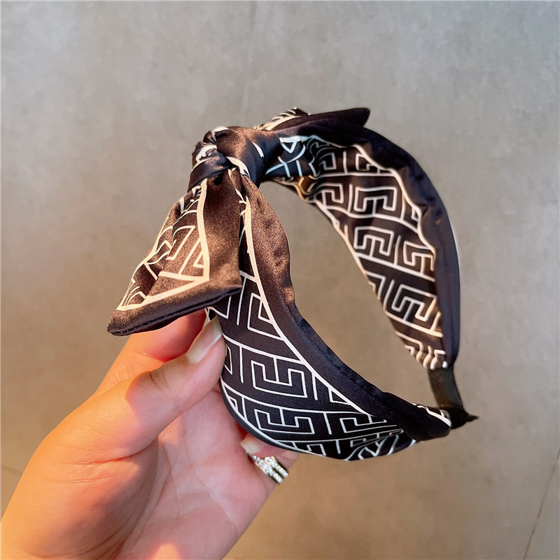 retro silk printing letter bow hair bandpicture16